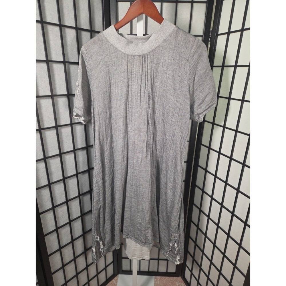 Farmhouse Frocks Langenlook Fairy Prairie Gray Gauze Ruffle Mock Neck Dress M